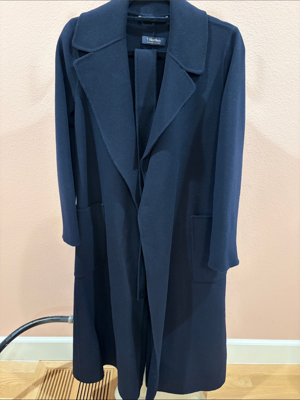MaxMara Navy Long Wool Trench Coat